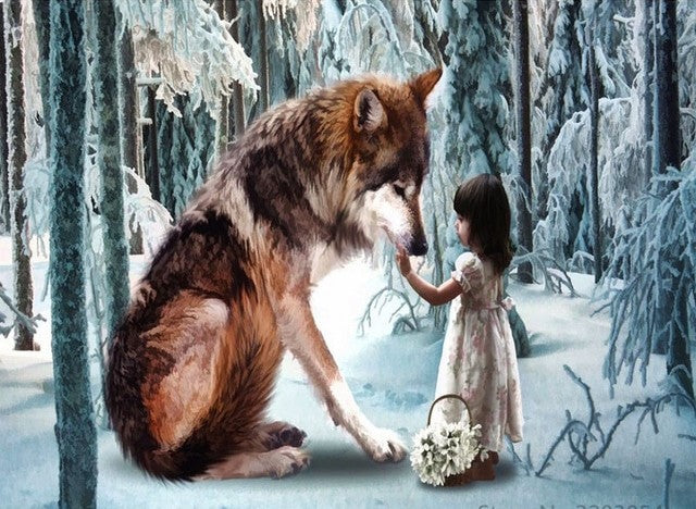 Wolf and Little Girl - Animals Paint By Numbers – Numeral Paint