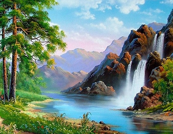 Beautiful Waterfall - Landscape Paint By Numbers – Numeral Paint