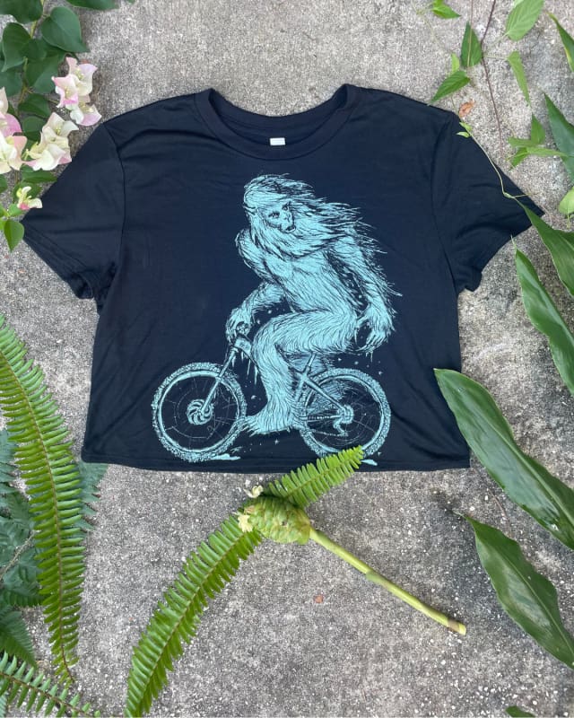 Yeti on A Bike- Women's Black Crop Top