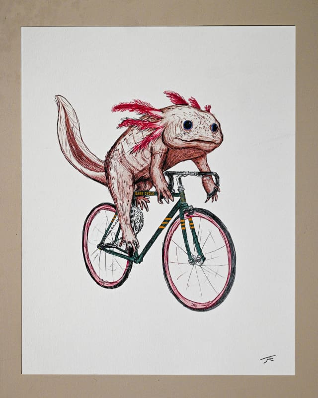 Image of Axolotl on a Bike Print