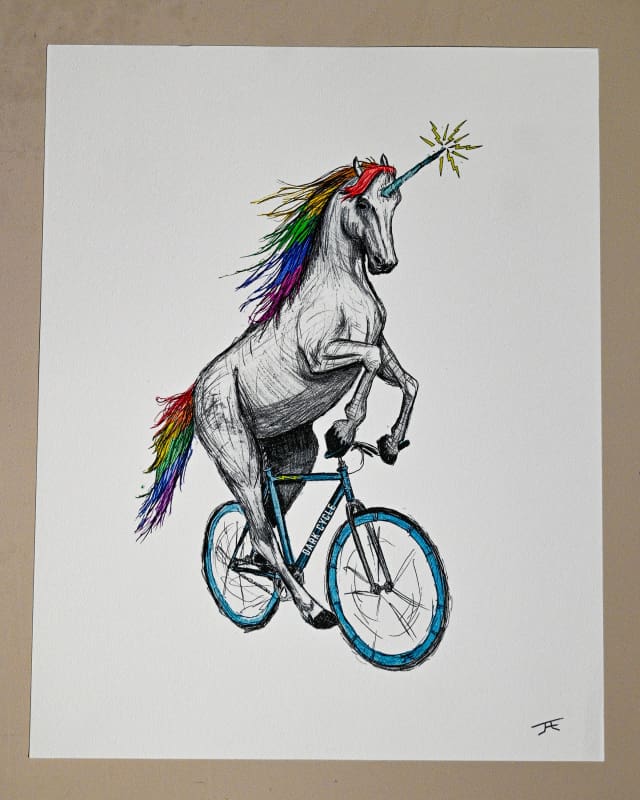 Image of Unicorn on a Bike Print