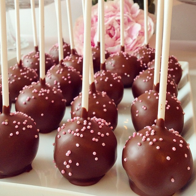 Cake pop with chocolate and sprinkles, home-baked