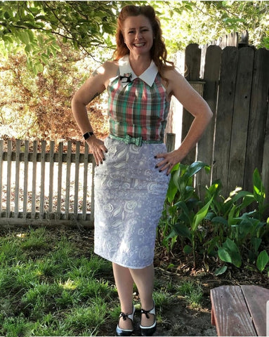 Carrie Hughes wearing a one-of-a-kind dress by Hollyville