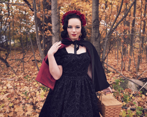 Pinup fantasy Little Red Riding Hood cape by PMdesigns by Pamela Marie available at Hollyville