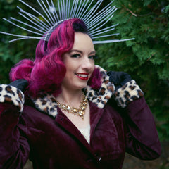 Pinup Model Pamela Marie wearing Hazel Leopard Swing Coat by Collectif from Hollyville