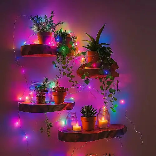 Water-resistant fairy lights in garden / outdoor setting — safe lighting