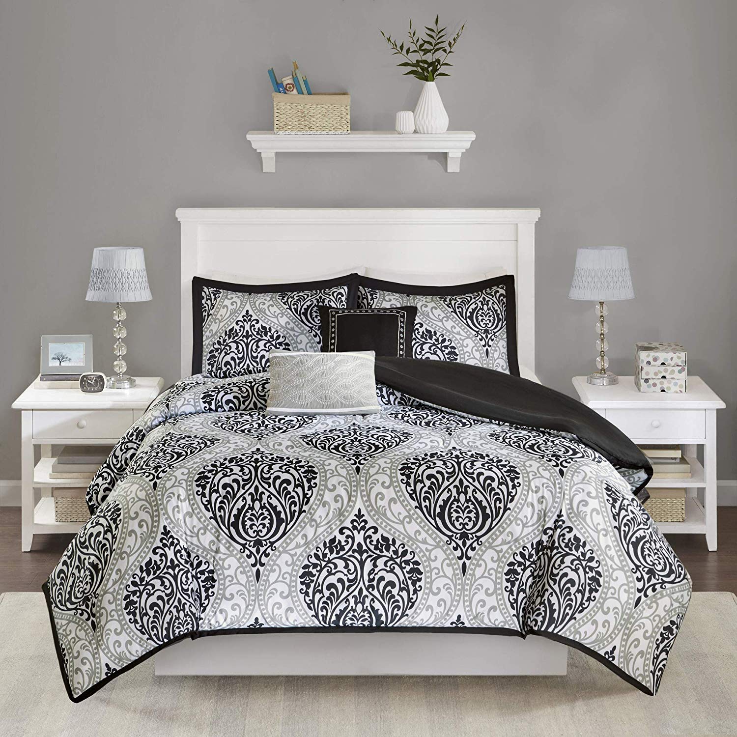 Chelsea S Black Grey Damask Print Duvet Cover Set And 2