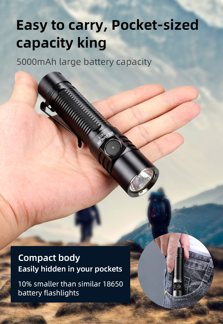 Pocket Flashlight With Clip 5000mah Large Battery 18650 Battery Flashlight