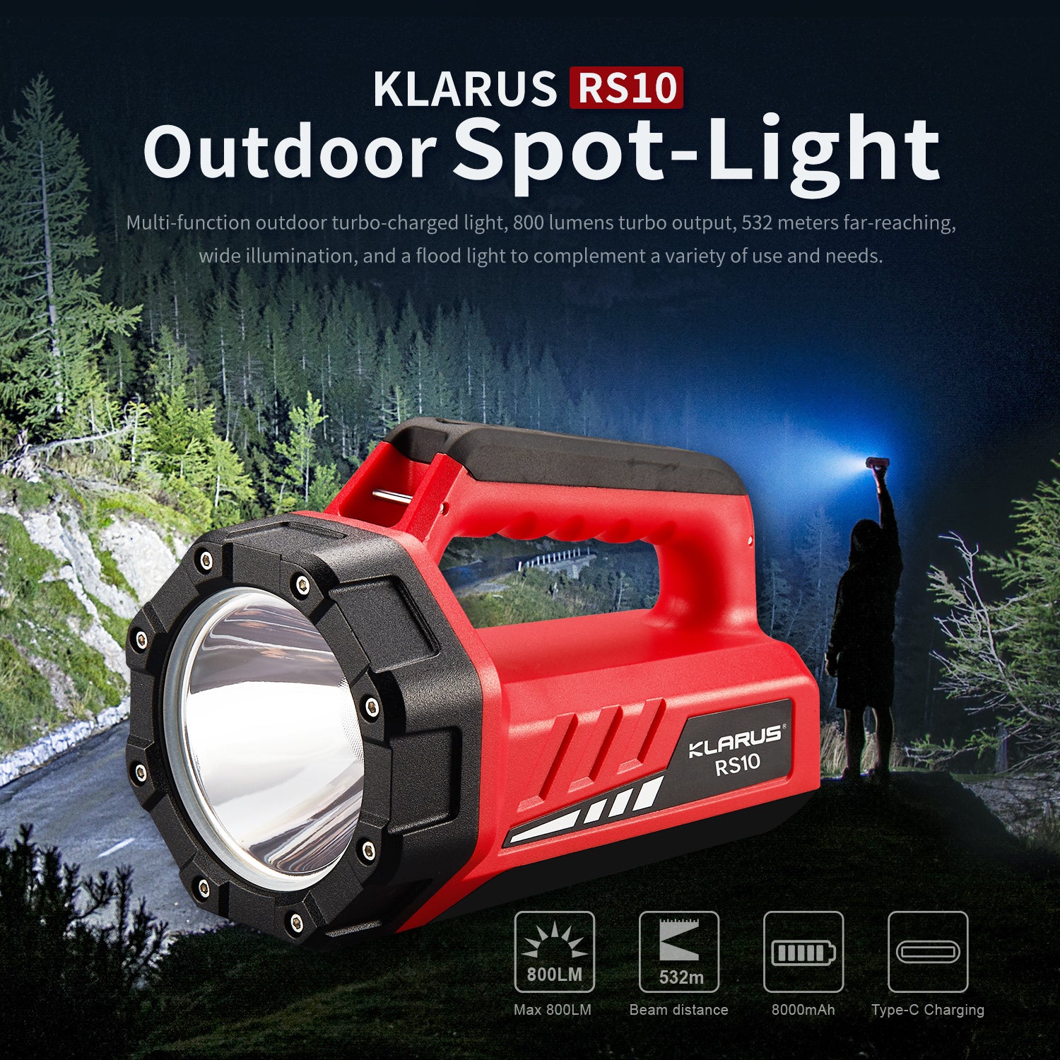 Klarus Lampe de poche LED RS10 Spot-Light - Rouge