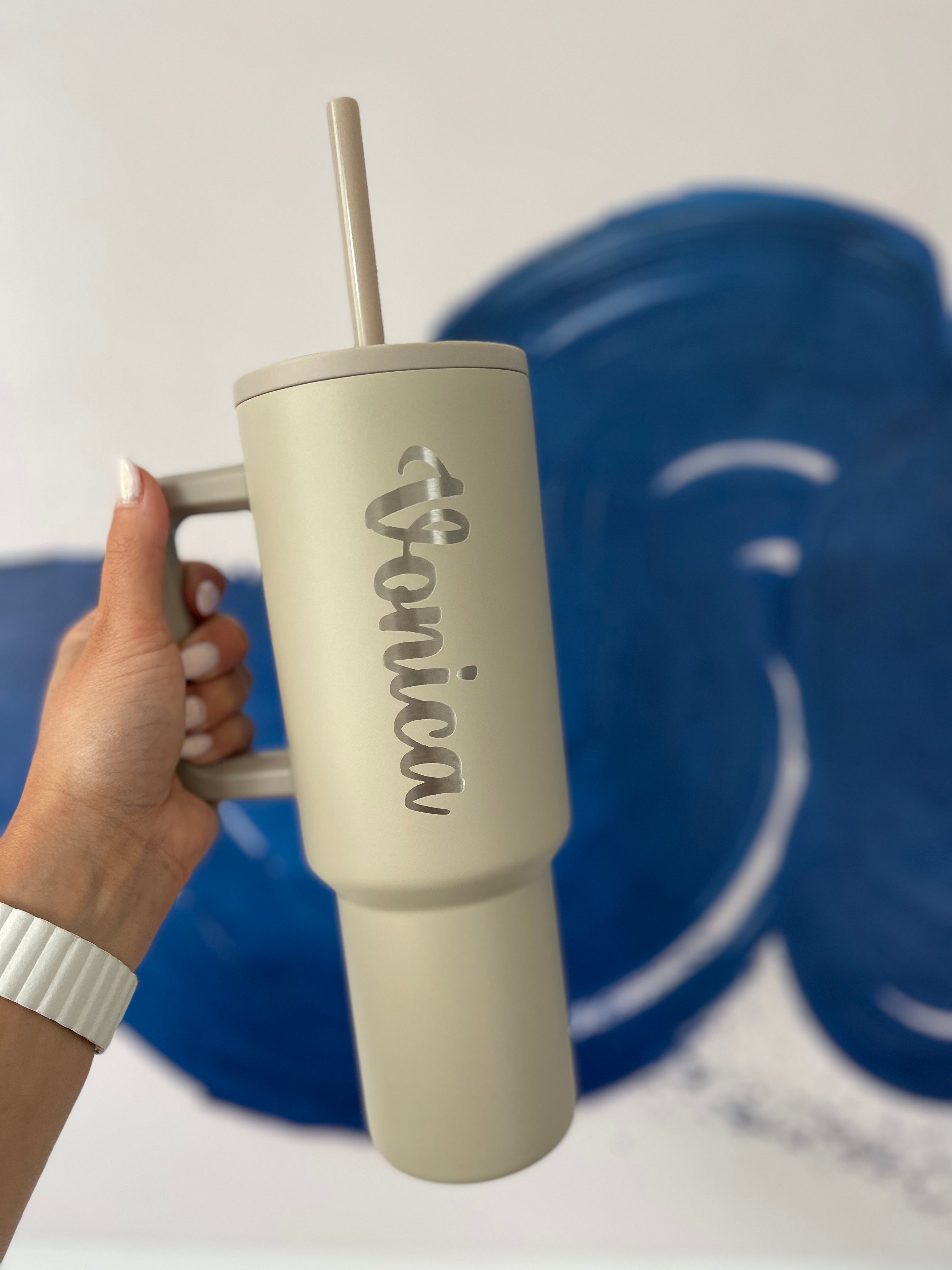 Tan Tumbler with Engraved Name