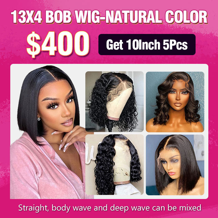 $400 Natural Color 13X4 Lace Frontal Bob Wig Package Deal 10 Inch 5PCS