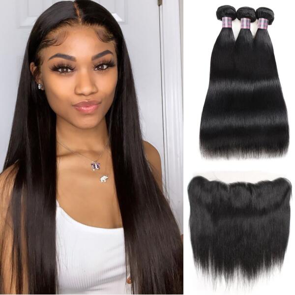 Brazilian Straight Hair 3 Bundles With 13 4 Lace Frontal