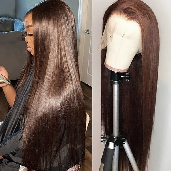 brown straight lace front wig