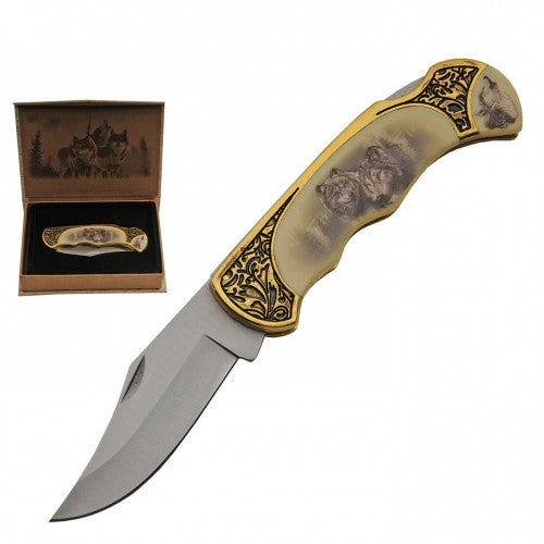 FOLDING KNIFE 20CM WOLF IN GIFT BOX