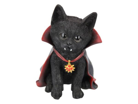 BLACK VAMPIRE CAT WITH RED CAPE 15CM