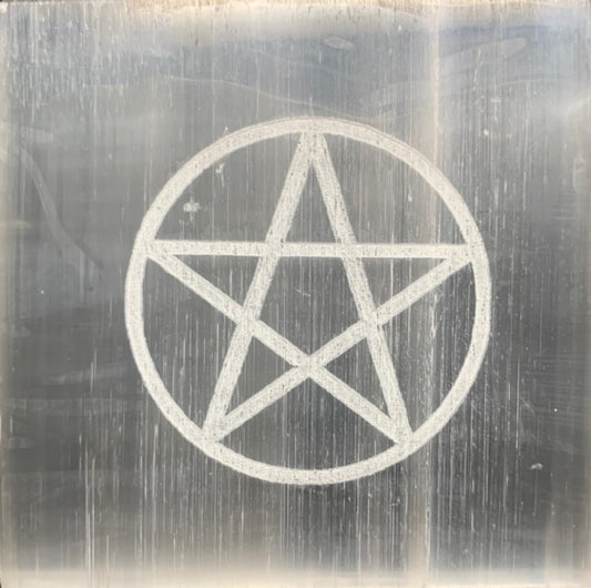 Selenite Charging Plate with Pentacle Engraving 8cm