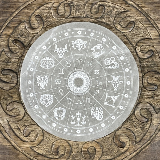 Selenite Round Charging Plate with Zodiac