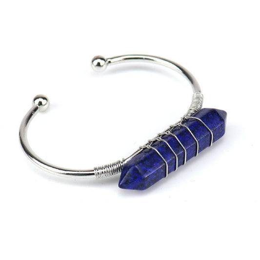 Cuff Bracelet Wire Wound Double Point Lapis Lazuli