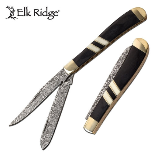 Elk Ridge Dual Damascus Blade Folding Knife – Black