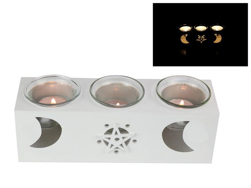 TRIPLE MOON WHITE CANDLE HOLDER 23CM