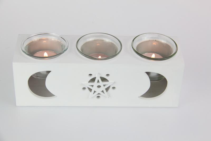 TRIPLE MOON WHITE CANDLE HOLDER 23CM