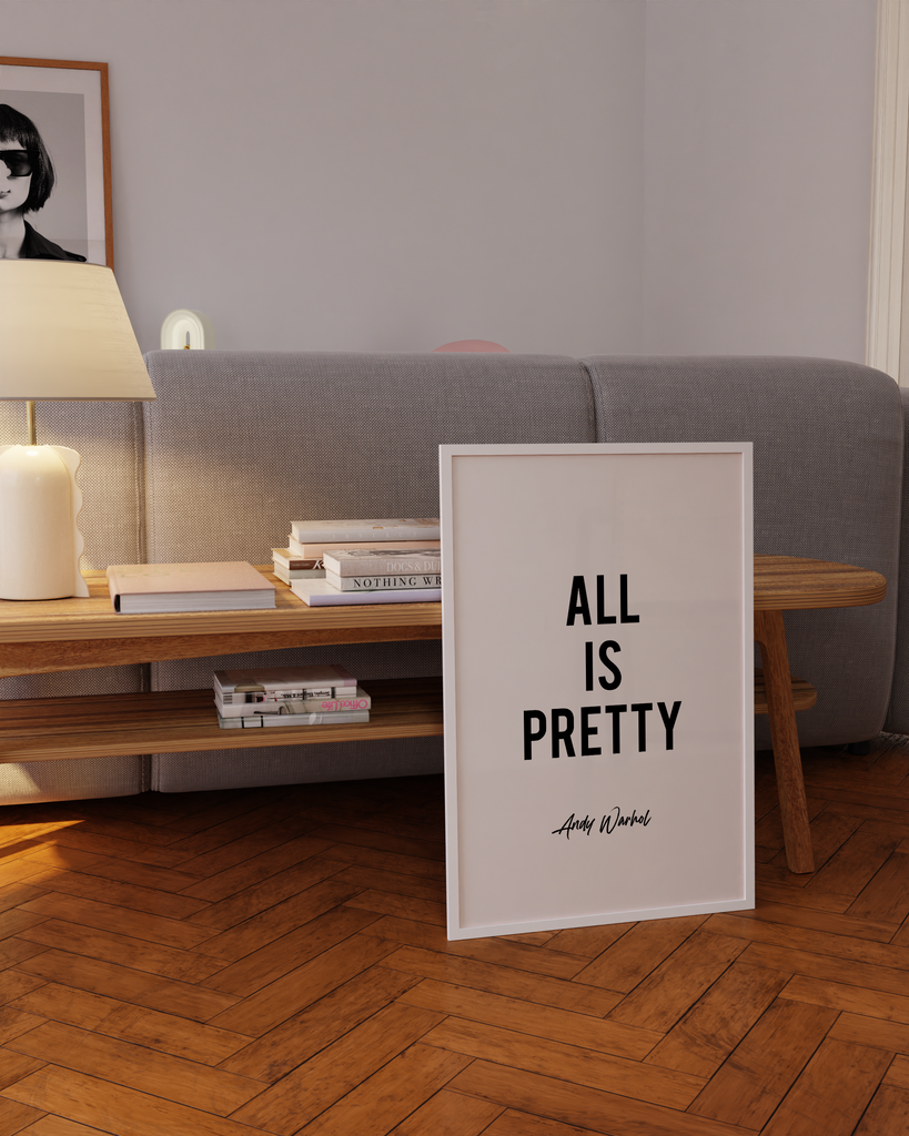 all is pretty andy warhol poster in boho living room