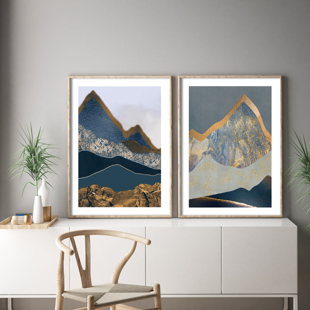 blue abstract mountain prints