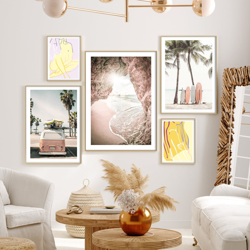 beach and summer inspired wall art in modern living room