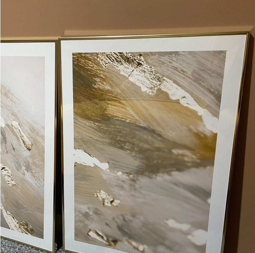 abstract sand posters in gold frames