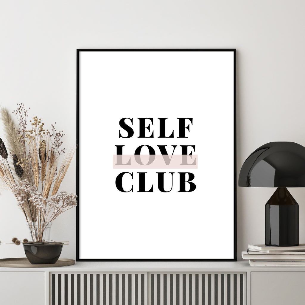 self love club wall print in grey living room