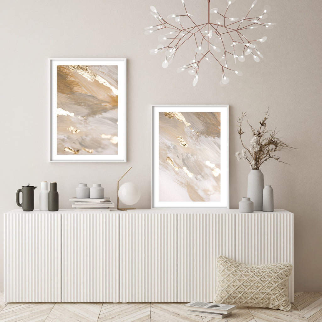 abstract sand wall art in modern white living room