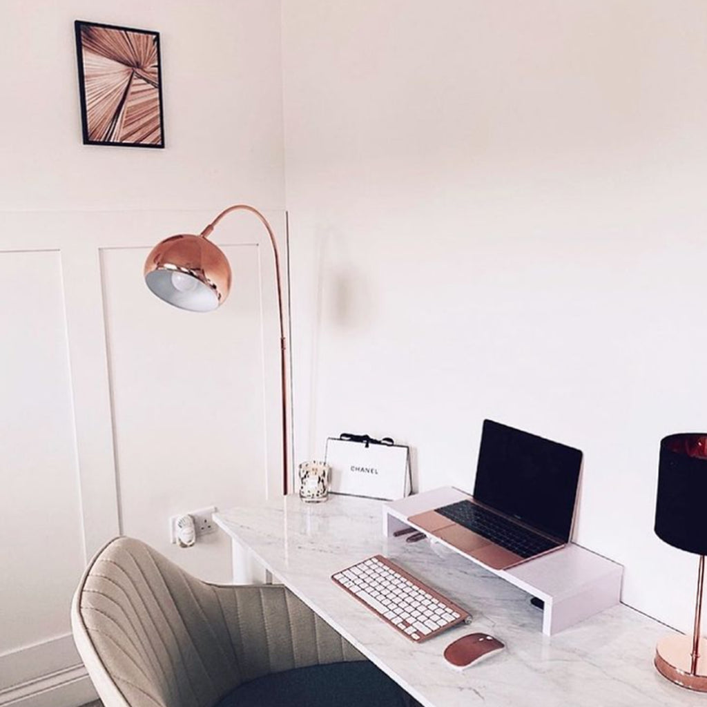 home office with trendy wall art