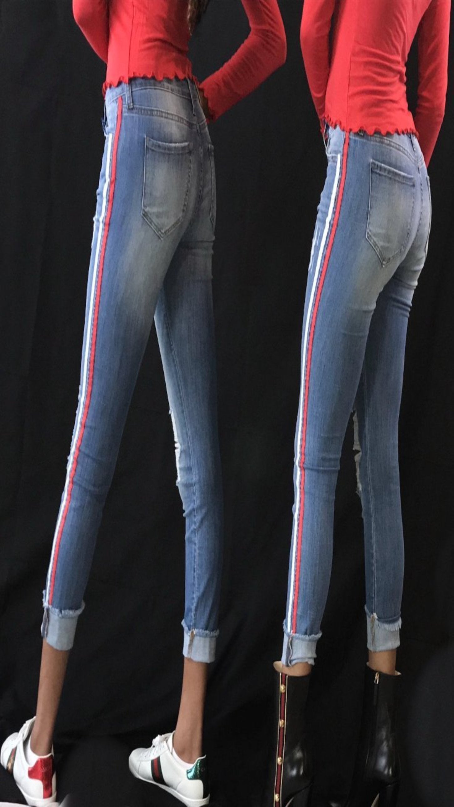 striped jeans plus size