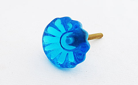 Glass small shabby chic turquoise flower round 3cm door knob