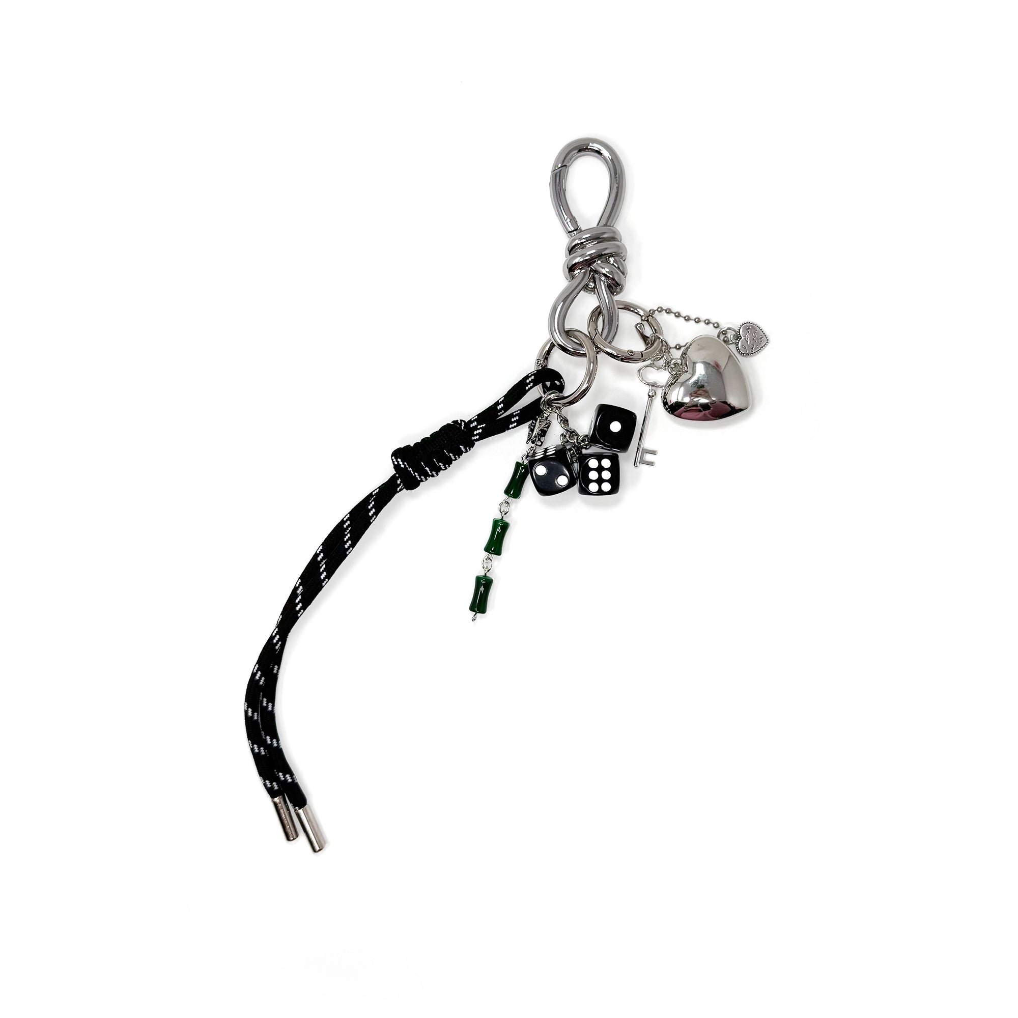 Dice Heart Keychain Bag Charm with Black rope detail, Y2K
