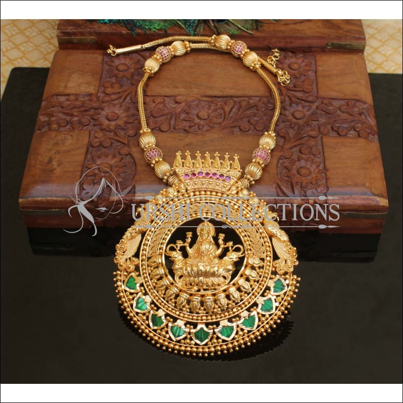 Full antique gold big size Lakshmi print pendant with gold beads chain –  Globus Fashions