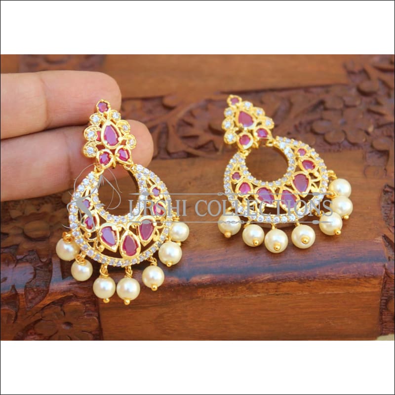 Gold small hoops with hanging crescent CZ earrings -