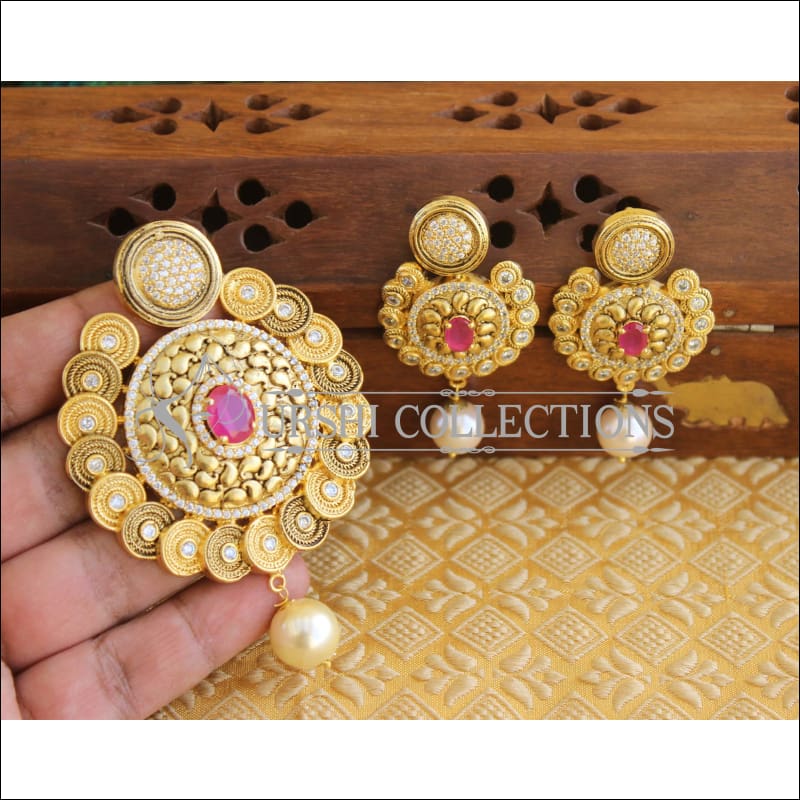 Designer CZ Matte finish pendant set M499 – Urshi Collections