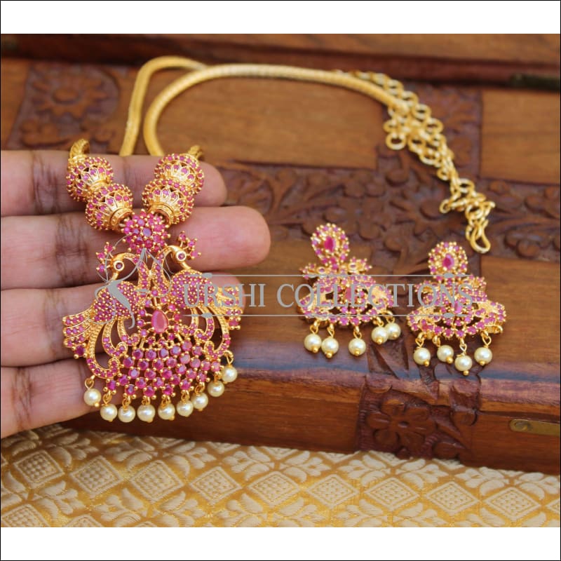 Alliance Fancy Gold Matte Polish Peacock Necklace With Earrings Jewellery  Set