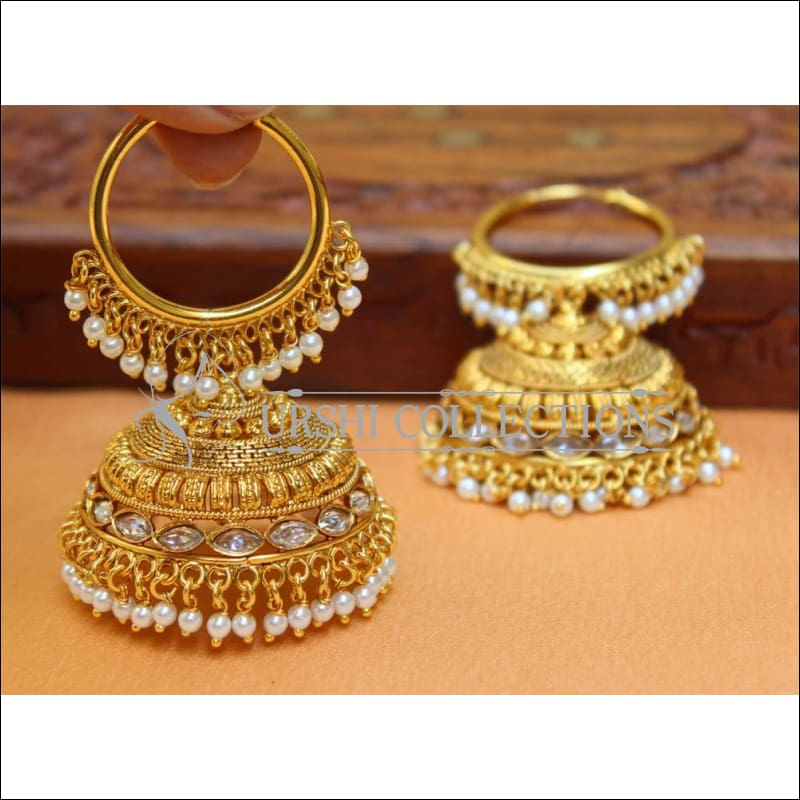 Buy Gold Plated Ruby Stone 2 Layer Gold Jhumka Design for Girls