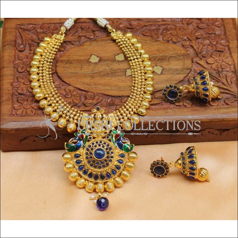 Buy Blue Stone Kundan Big Pendant Gold Plated Necklaces for Women Online at  Silvermerc | SBN10N_270 – Silvermerc Designs