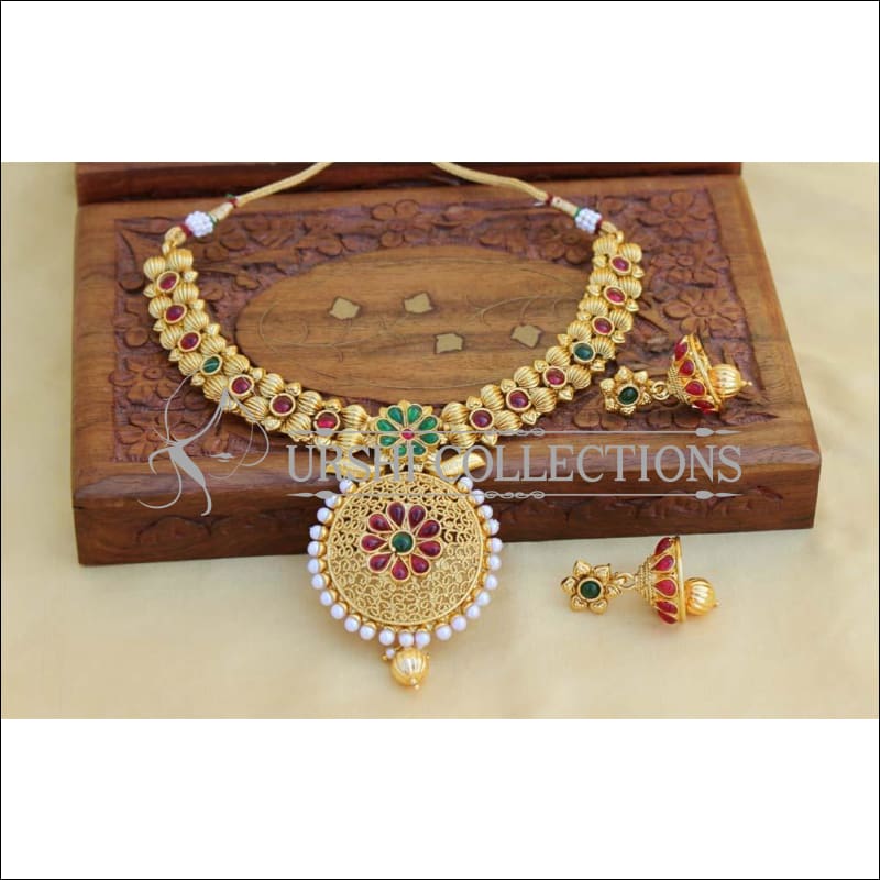 Designer Gold Plated Kempu Necklace Set 