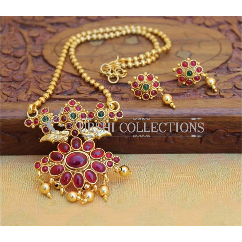 Designer Gold Plated Kempu Pendant Set 