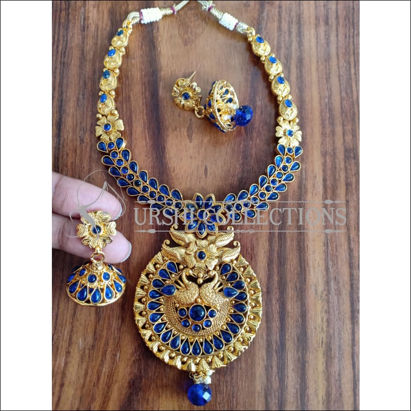 Buy Blue Stones And Kundan Embellished Necklace Set by Swabhimann Jewellery  Online at Aza Fashions.
