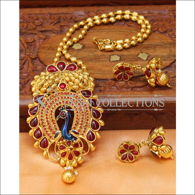 Peacock design store gold pendant set