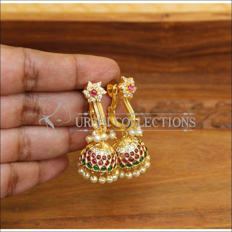 Handmade Abstract Design Zircon and Kundan Earrings 