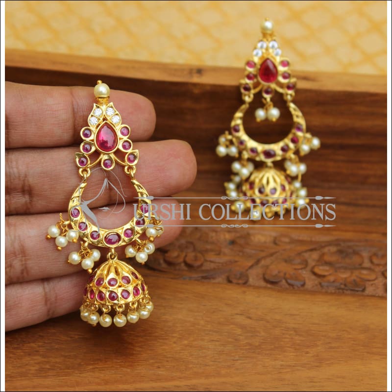 DESIGNER GOLD PLATED REAL KEMPU EARRINGS UTV543 – Urshi Collections