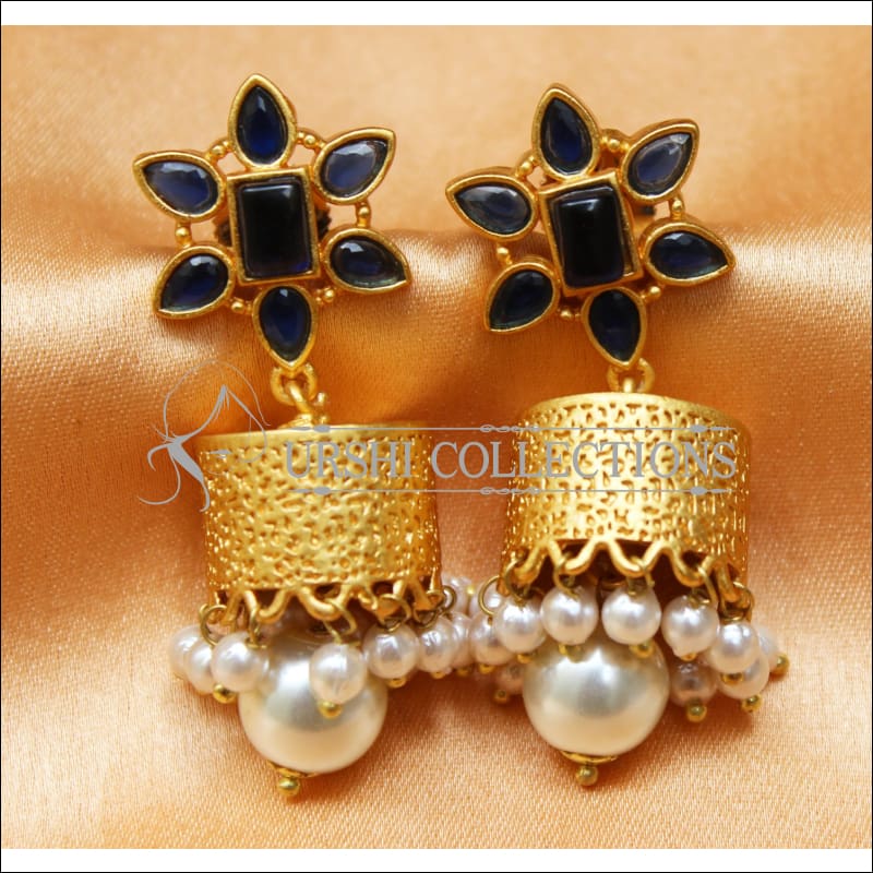 Traditional Peacock South Indian Black Stone Earrings And Jhumkas For Women