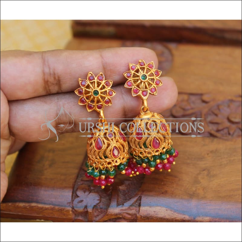 Matte Gold Hook Jhumkas Online- LBNS60J-4-Lumibella Fashion