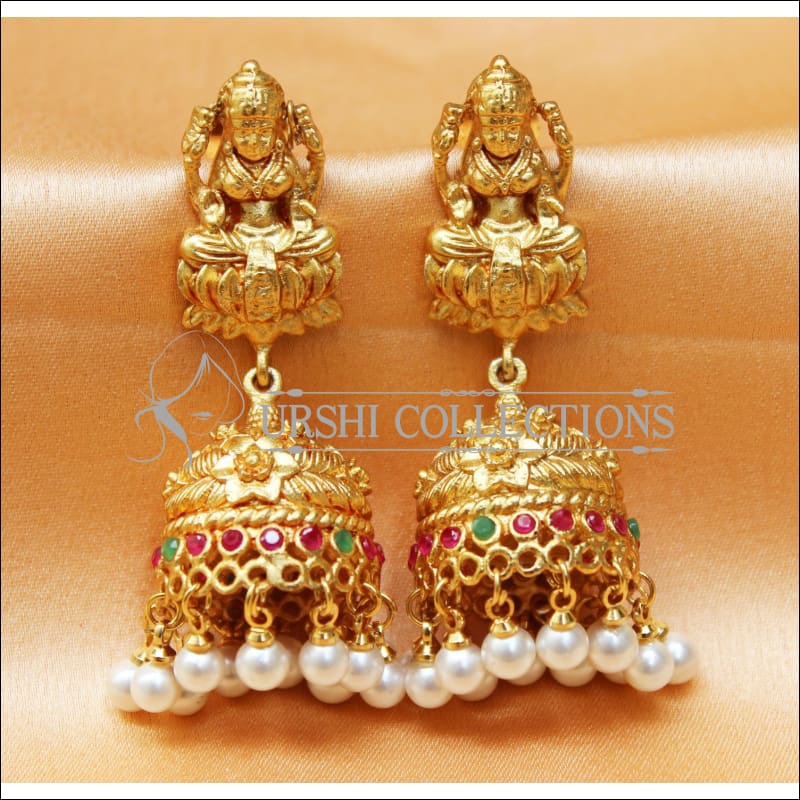Rubans Women GoldToned Pearl Studded Contemporary Lakshmi Chandbali  Earrings  Absolutely Desi